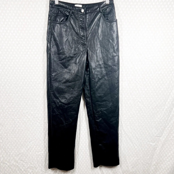 Aritzia Wilfred Black Faux Leather Melina Straight Leg Pants - Picture 2 of 5